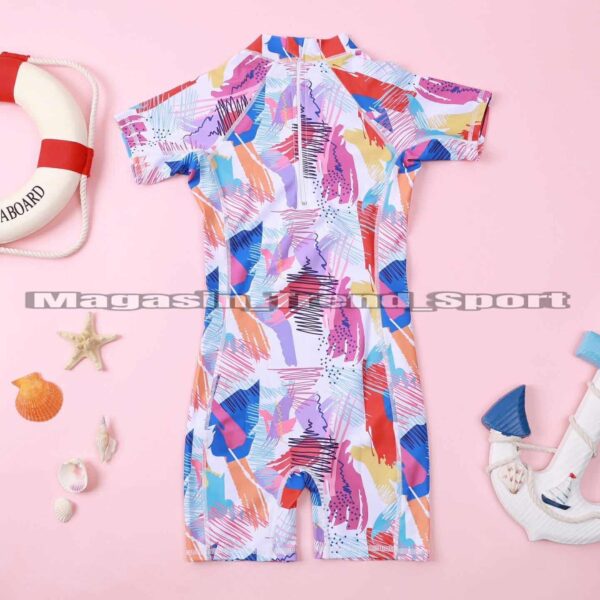 ⁦Maillot Combinaison de Natation Fillettes Multicolore Demi-Manche⁩ - الصورة ⁦7⁩