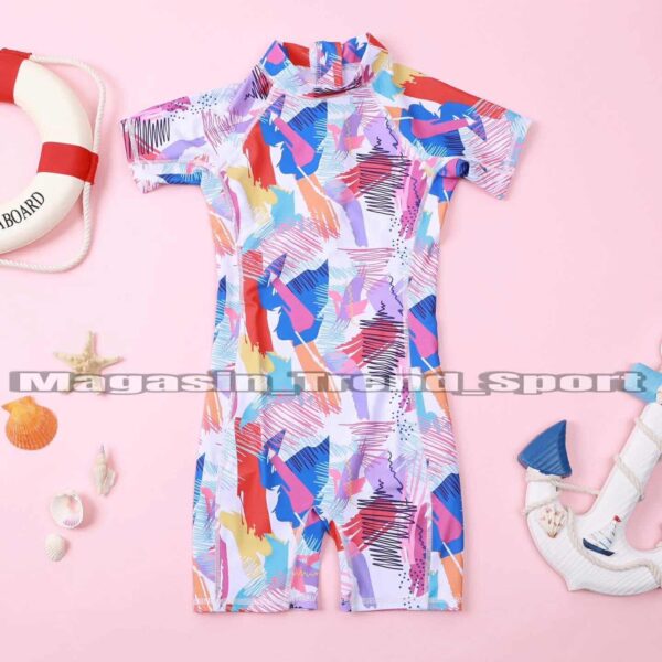⁦Maillot Combinaison de Natation Fillettes Multicolore Demi-Manche⁩ - الصورة ⁦3⁩