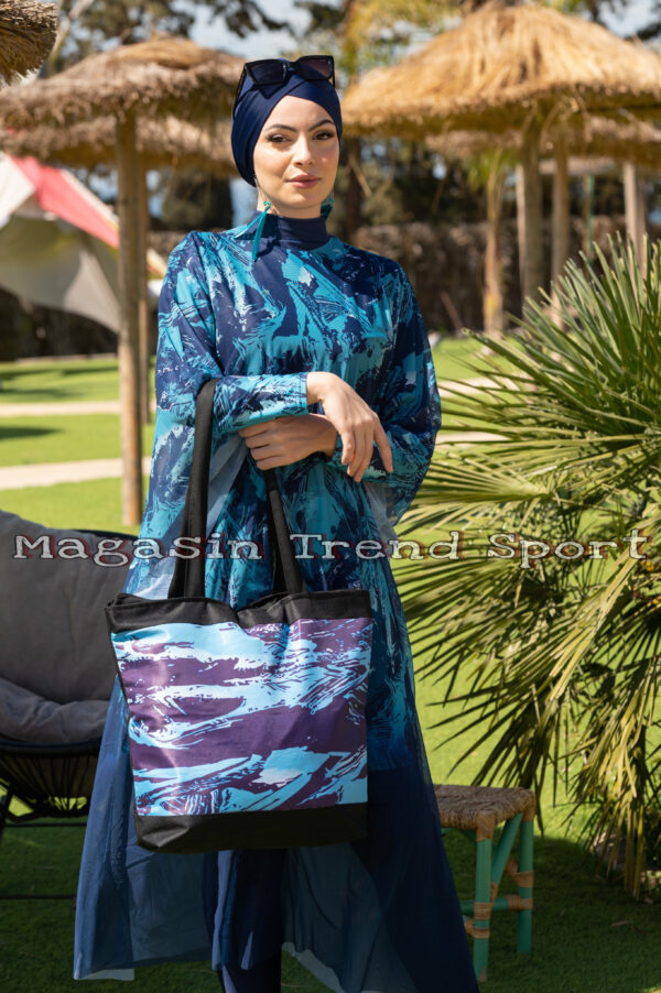 ⁦6 قطع كاملة Bleu Ocean : مايو بركيني باريو فورلار 4pieces + Sac de plage + Pochette⁩ - الصورة ⁦3⁩