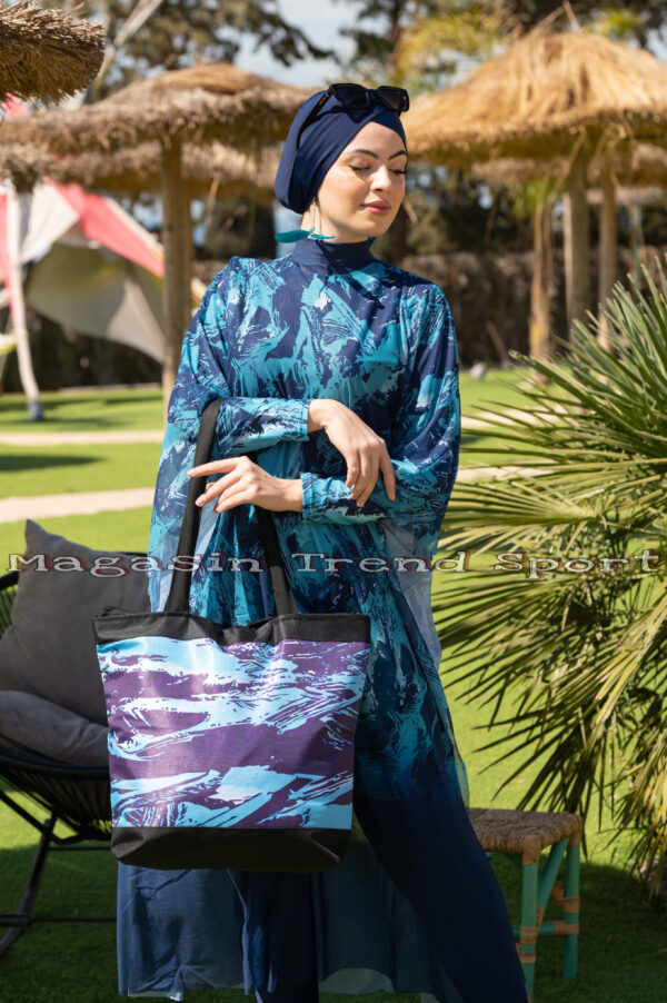 ⁦6 قطع كاملة Bleu Ocean : مايو بركيني باريو فورلار 4pieces + Sac de plage + Pochette⁩ - الصورة ⁦6⁩