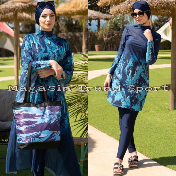 6 قطع كاملة Bleu Ocean : مايو بركيني باريو فورلار 4pieces + Sac de plage + Pochette