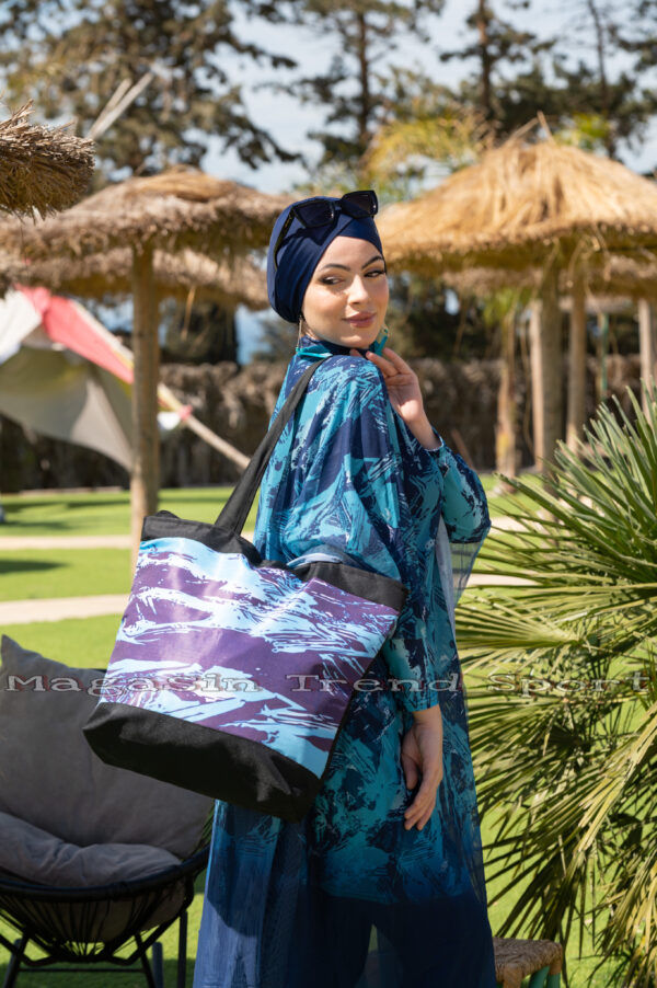 ⁦6 قطع كاملة Bleu Ocean : مايو بركيني باريو فورلار 4pieces + Sac de plage + Pochette⁩ - الصورة ⁦7⁩