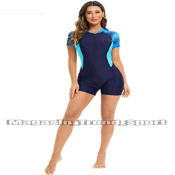 ⁦Combinaison de natation pour femme 1 piece Couleur :BLEU Néon DEMI MANCHE 🩵⁩ - الصورة ⁦9⁩
