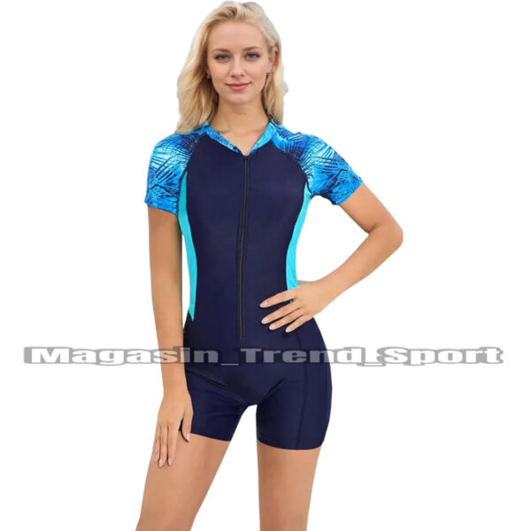 ⁦Combinaison de natation pour femme 1 piece Couleur :BLEU Néon DEMI MANCHE 🩵⁩ - الصورة ⁦10⁩