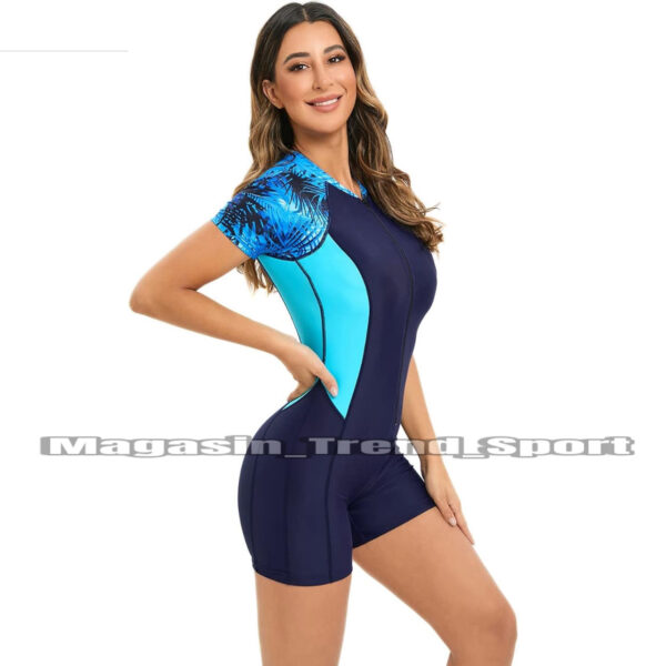 ⁦Combinaison de natation pour femme 1 piece Couleur :BLEU Néon DEMI MANCHE 🩵⁩ - الصورة ⁦6⁩