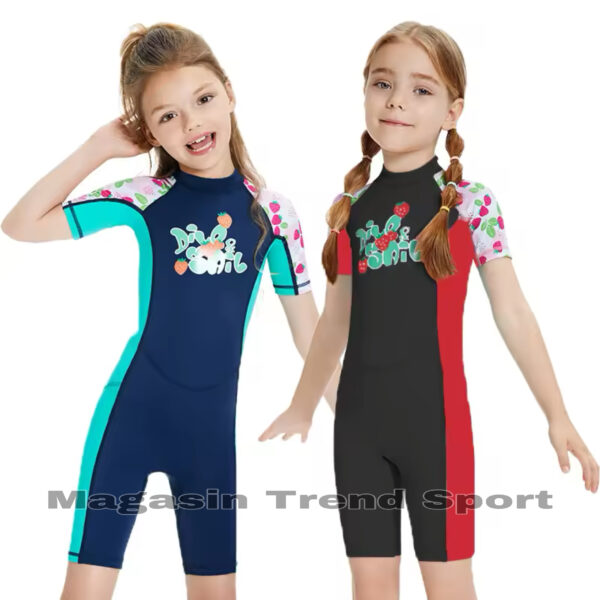 ⁦Maillot Combinaison de Natation Fillettes Fraise NOIR⁩ - الصورة ⁦3⁩