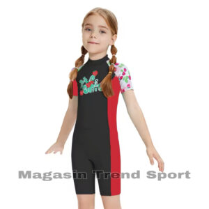 Maillot Combinaison de Natation Fillettes Fraise NOIR