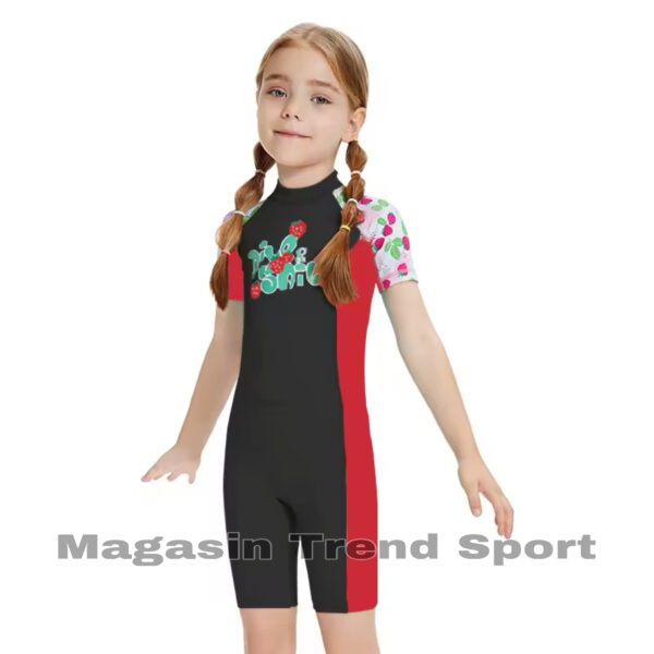 Maillot Combinaison de Natation Fillettes Fraise NOIR