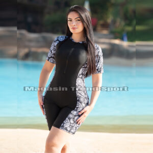 Combinaison de natation pour femme 1 piece Couleur : Noir et Blanc Demi-manche